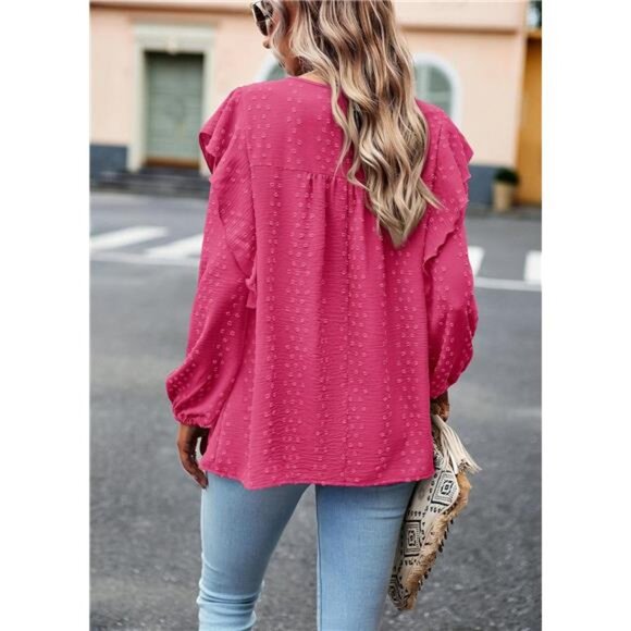 Women's Long Sleeve Blouses Rose Red - Picture 2 of 6